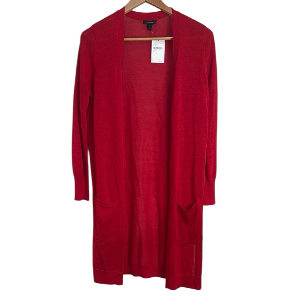 Halogen Nordstrom Red Pepper Long Open Front Knit Cardigan Sweater Linen blend S